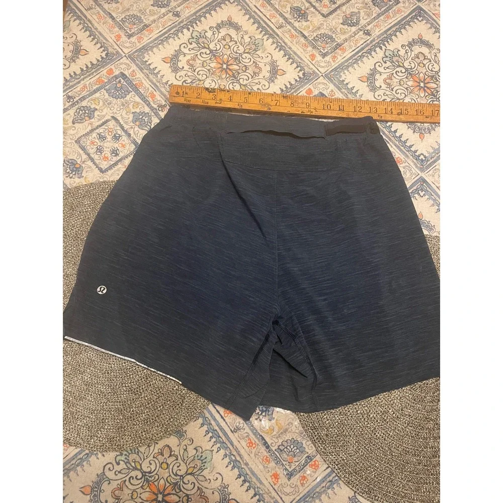 Lululemon Mens Pace Breaker Shorts Navy Blue Space Dye Athletic Gym Run 7